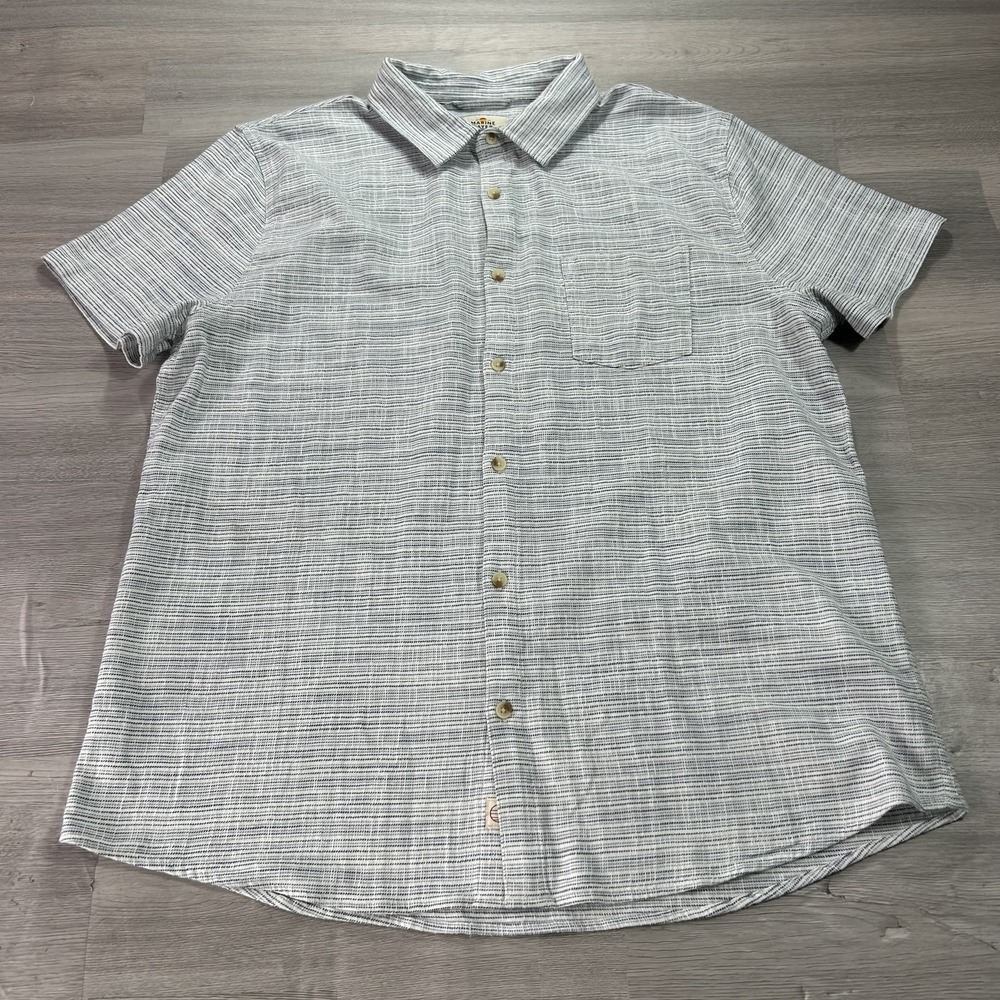 Marine Layer Shirt Mens Large Gray Stripe Short Sleeve Button Up Casual Summer
